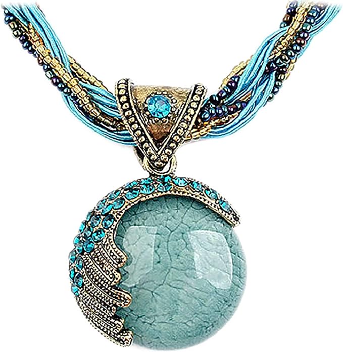 Unveil the Elegance: Nurbo’s Bohemian Turquoise Rhinestone Necklace