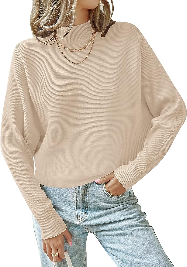 “Stay Cozy and Chic with ZESICA’s Turtleneck Batwing Pullover Sweater!”